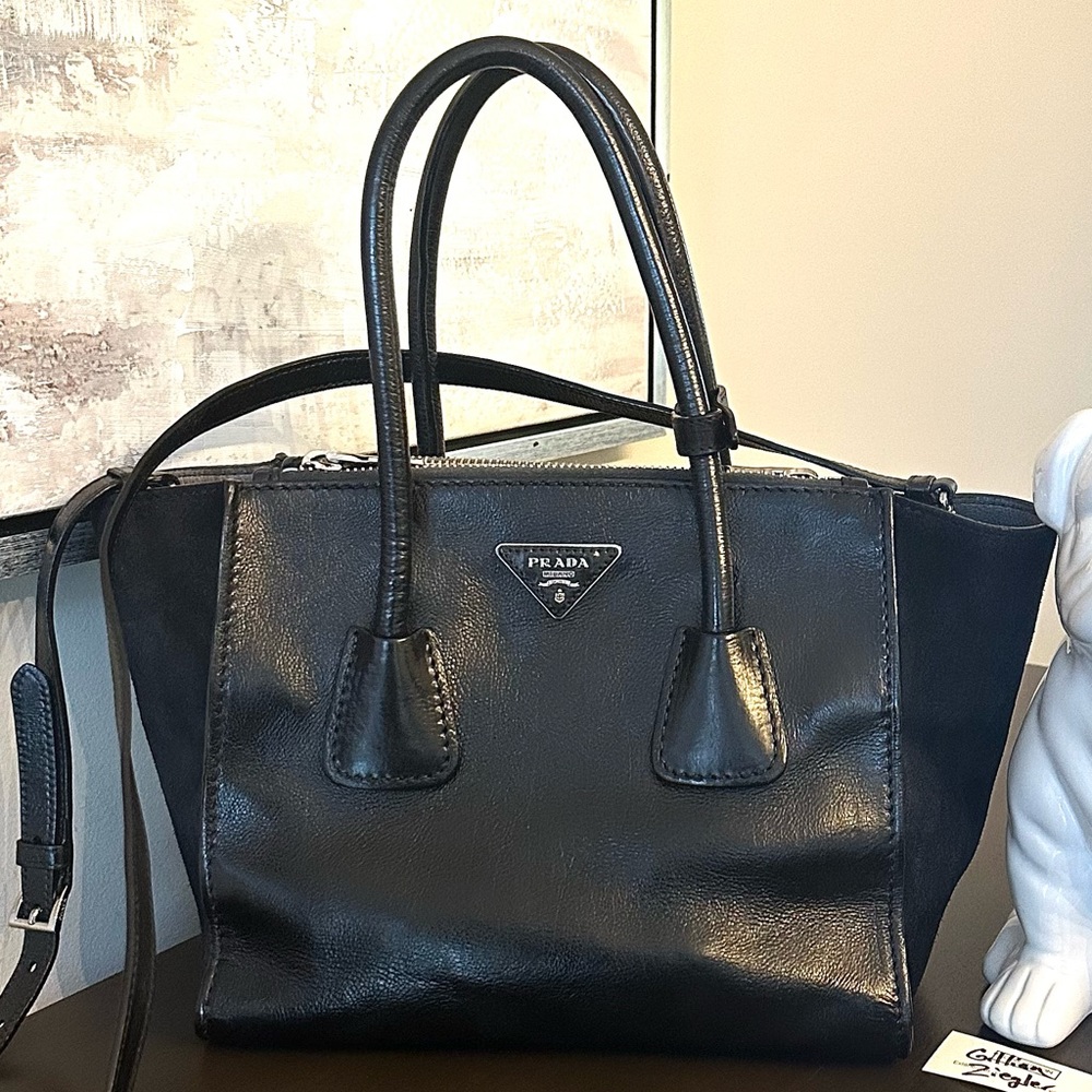Prada Black Dyed Leather and Suede Convertible Bag
